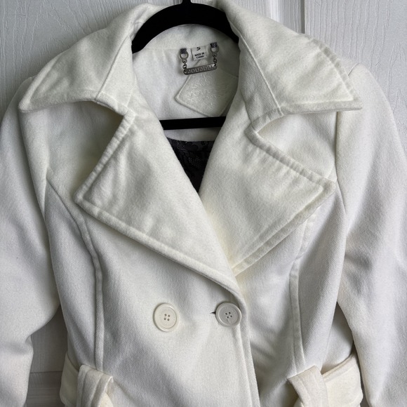JOUJOU Ivory ColoredDouble Woven Layer Collared Button Peacoat Jacket Size Small - Picture 2 of 16